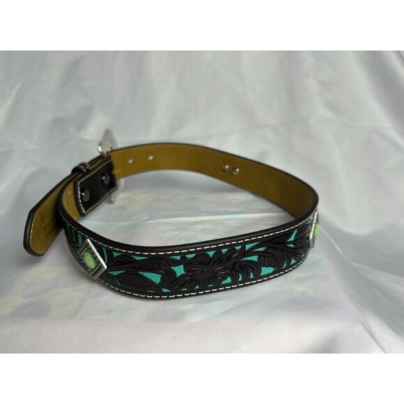 Women's Children's Ariat Brown & Turquoise with Floral Overlay Western Belt 25 - Picture 2 of 6